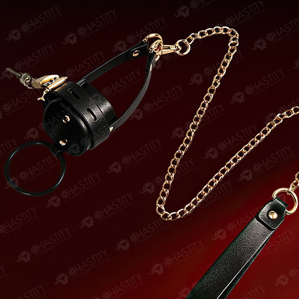 Leather Chastity Cage with Leash