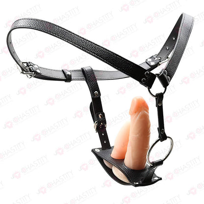 Leather Female Chastity Belt With Plugs