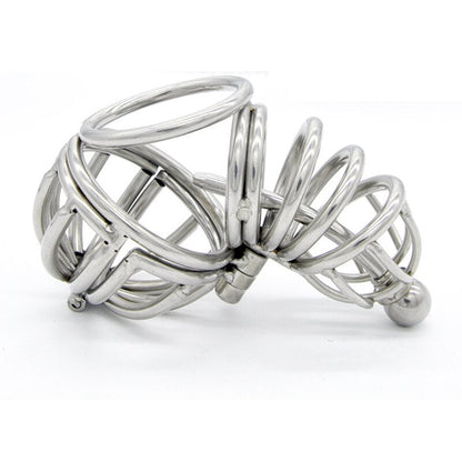 Metal Chastity Cage with Urethral Catheter Tube