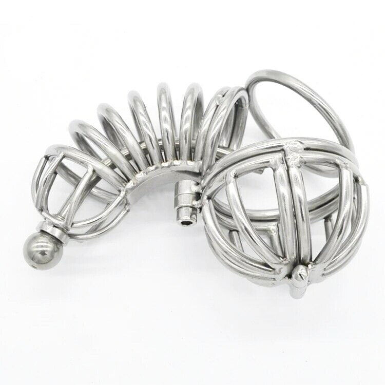 Metal Chastity Cage with Urethral Catheter Tube