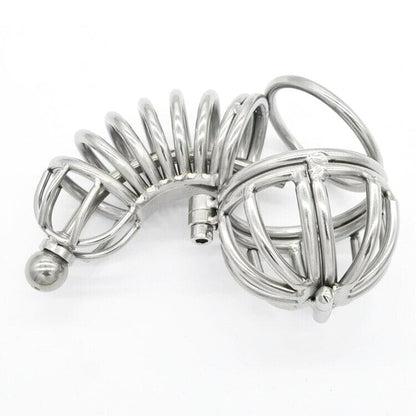 Metal Chastity Cage with Urethral Catheter Tube