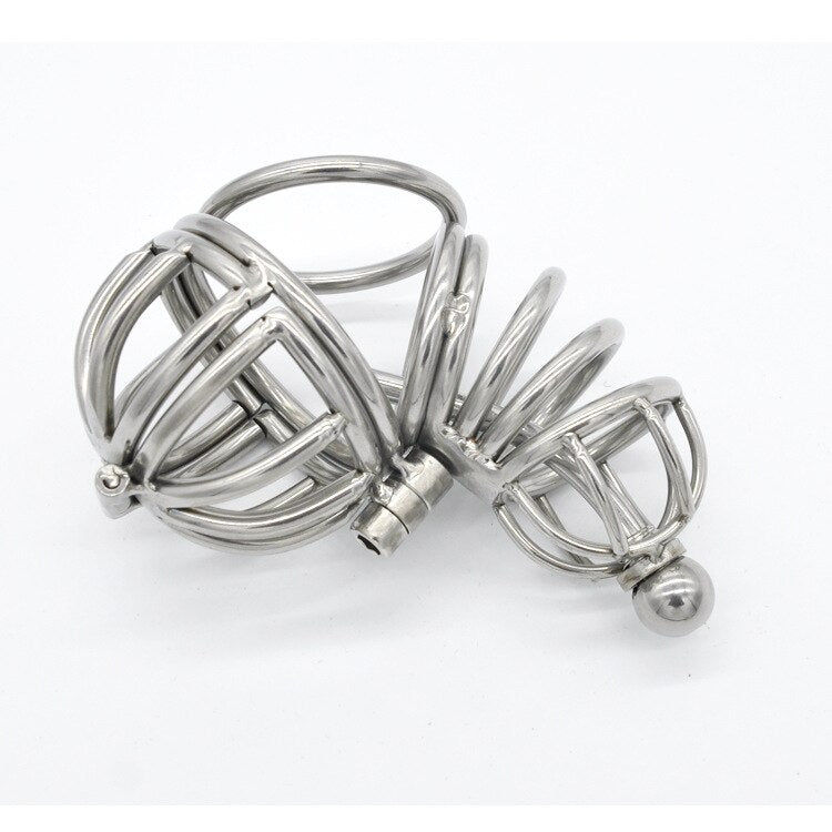 Metal Chastity Cage with Urethral Catheter Tube