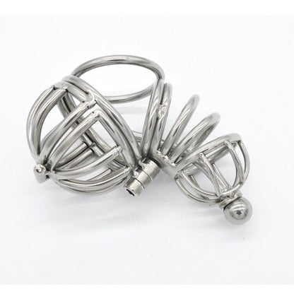 Metal Chastity Cage with Urethral Catheter Tube