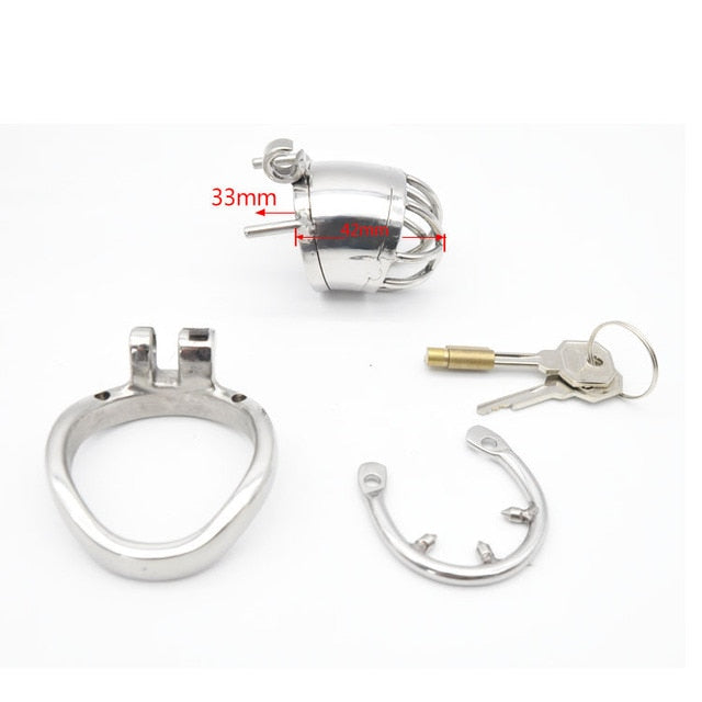 Metal Chastity Cage For Men - Stainless Steel Lockable Cock Cage with Anti-drop Loop Penis Ring