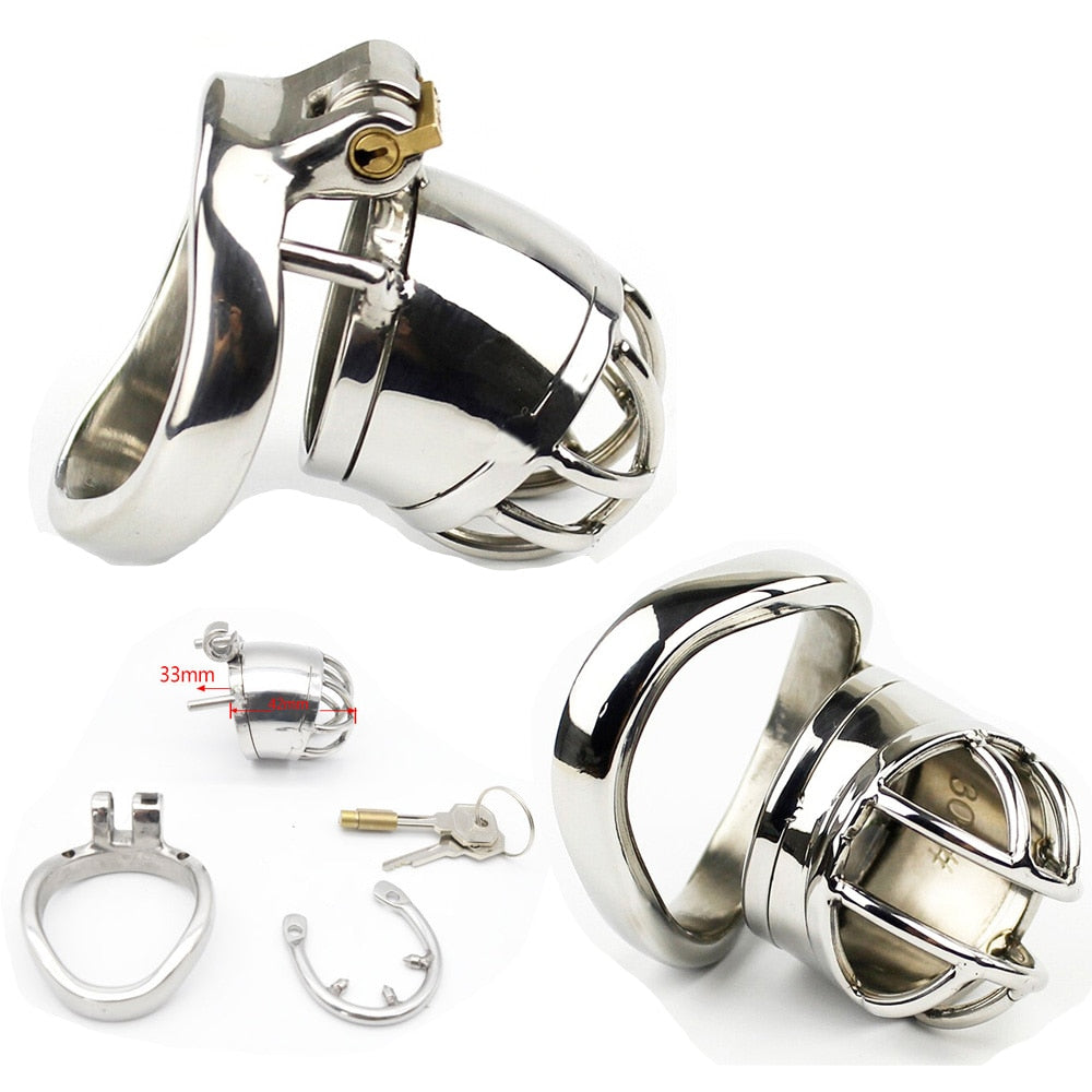 Metal Chastity Cage For Men - Stainless Steel Lockable Cock Cage with Anti-drop Loop Penis Ring
