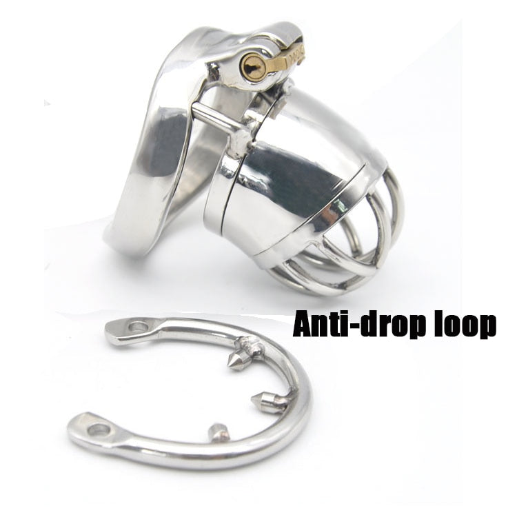 Metal Chastity Cage For Men - Stainless Steel Lockable Cock Cage with Anti-drop Loop Penis Ring