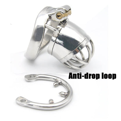 Metal Chastity Cage For Men - Stainless Steel Lockable Cock Cage with Anti-drop Loop Penis Ring