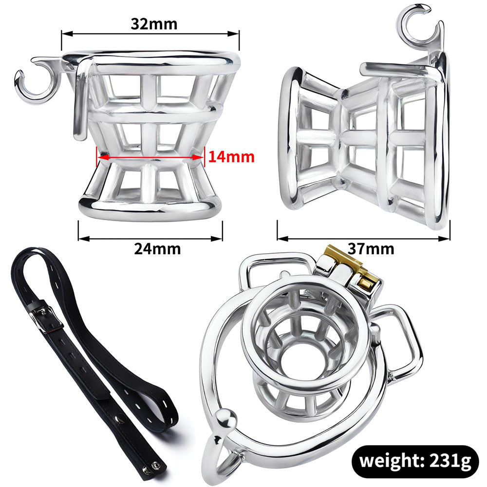 Breathable Metal Negative Inverted Chastity Cage with PU Strap