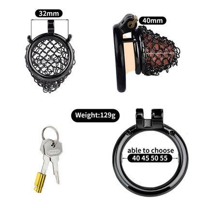 Black Soft Metal Mesh Chastity Cage - 40mm/1.57"