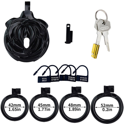 Black Rose Clit Chastity Cage with 4 Penis Rings