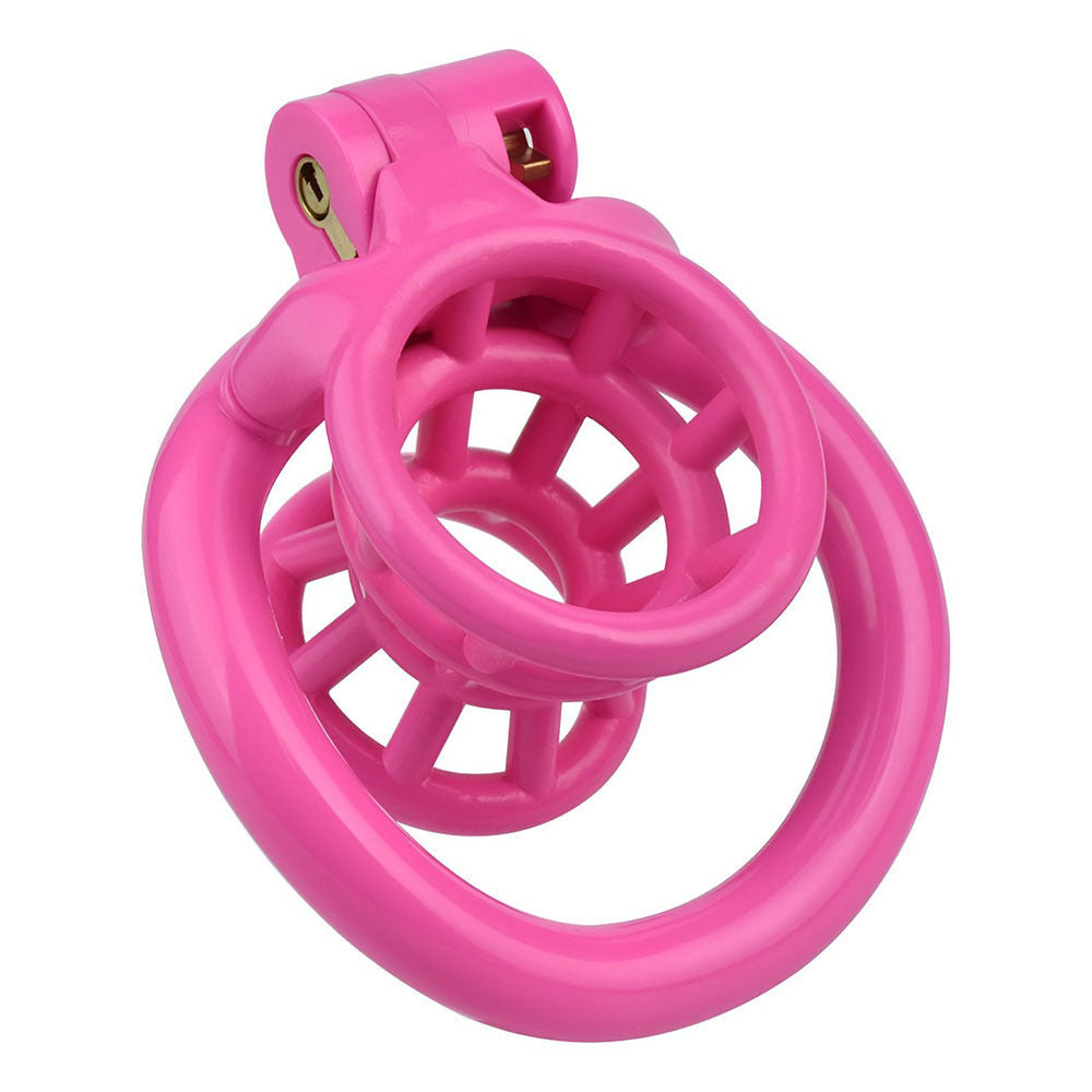 Resin Negative Chastity Cage with 4 Rings - Black/Pink/White