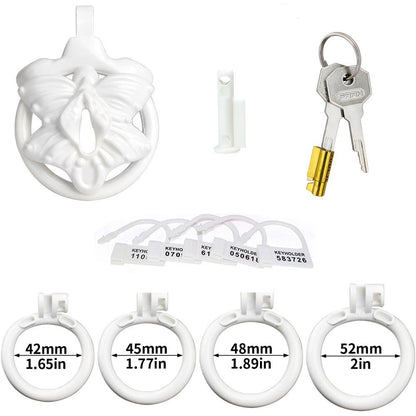White Butterfly Clit Chastity Cage with 4 Penis Rings
