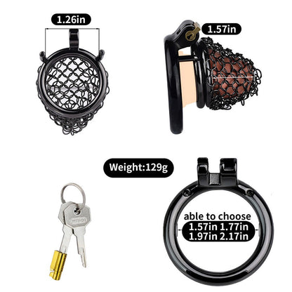 Black Soft Metal Mesh Chastity Cage - 40mm/1.57"