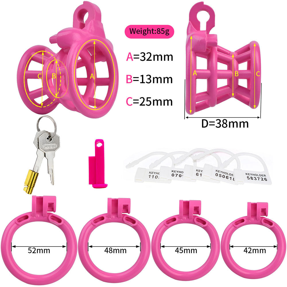 Resin Negative Chastity Cage with 4 Rings - Black/Pink/White