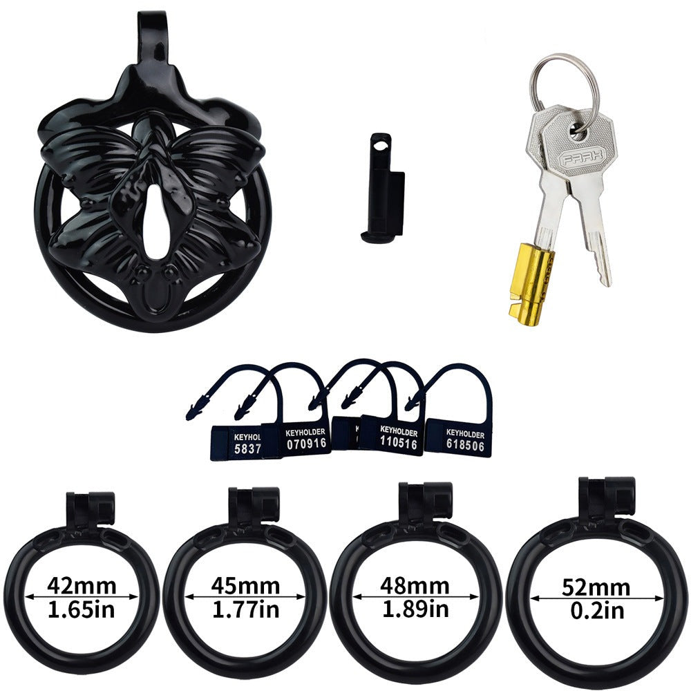 Black Butterfly Clit Chastity Cage with 4 Penis Rings