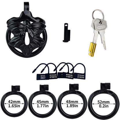 Black Butterfly Clit Chastity Cage with 4 Penis Rings