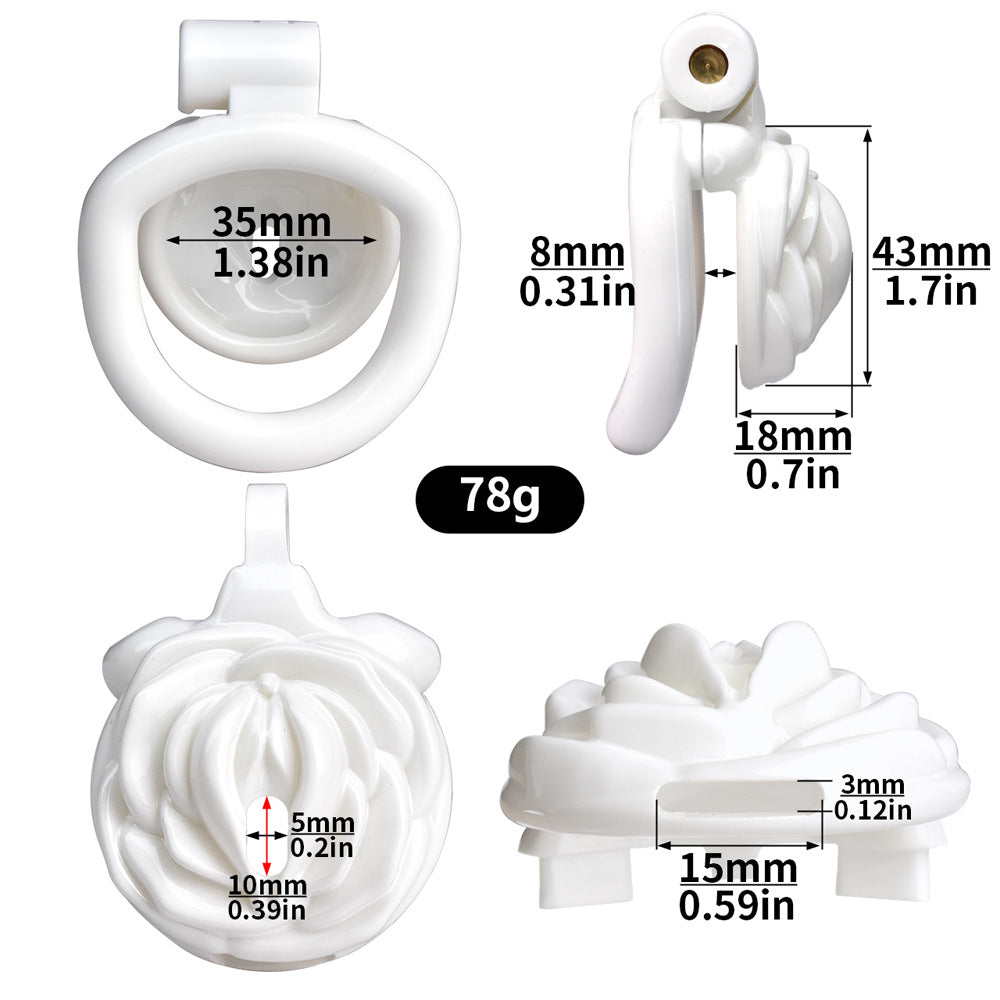 White Rose Clit Chastity Cage with 4 Penis Rings
