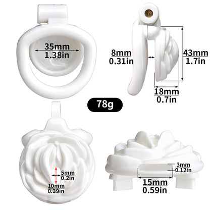 White Rose Clit Chastity Cage with 4 Penis Rings