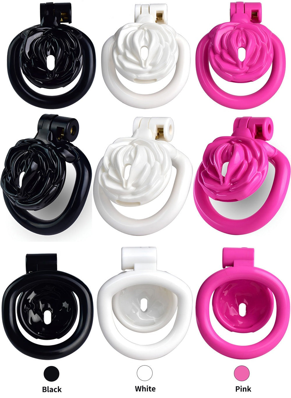 Black Rose Clit Chastity Cage with 4 Penis Rings