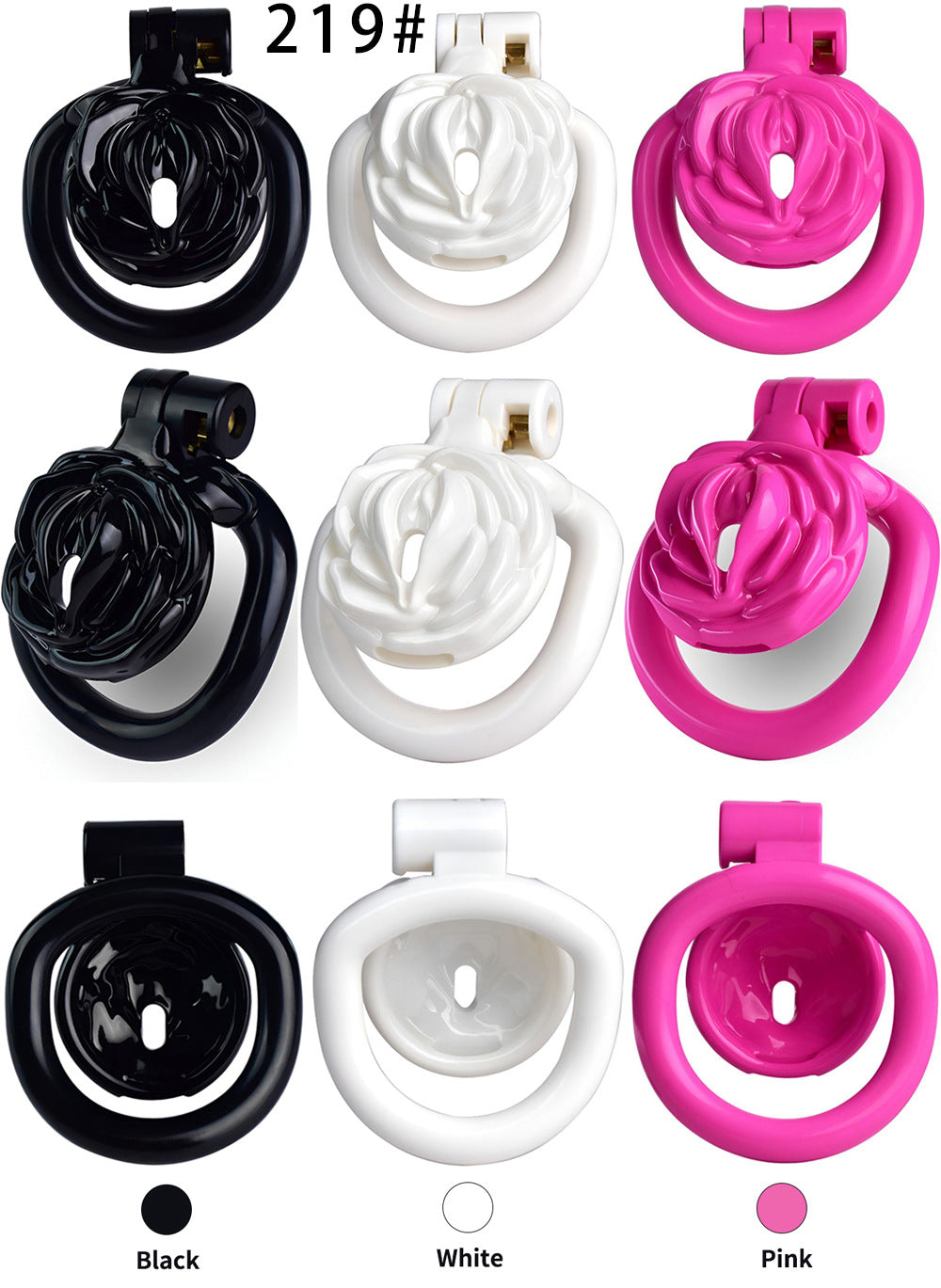 White Rose Clit Chastity Cage with 4 Penis Rings