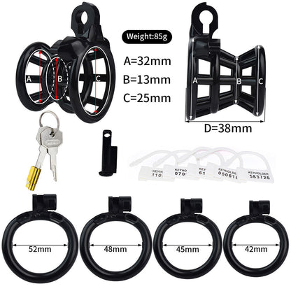 Resin Negative Chastity Cage with 4 Rings - Black/Pink/White