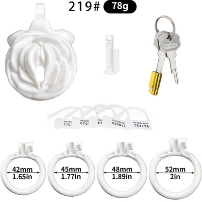 White Rose Clit Chastity Cage with 4 Penis Rings