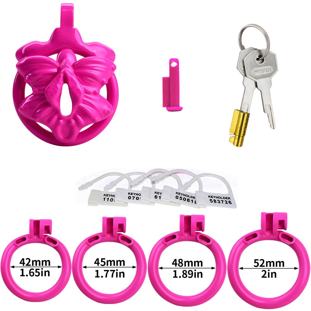 Pink Butterfly Clit Chastity Cage with 4 Penis Rings
