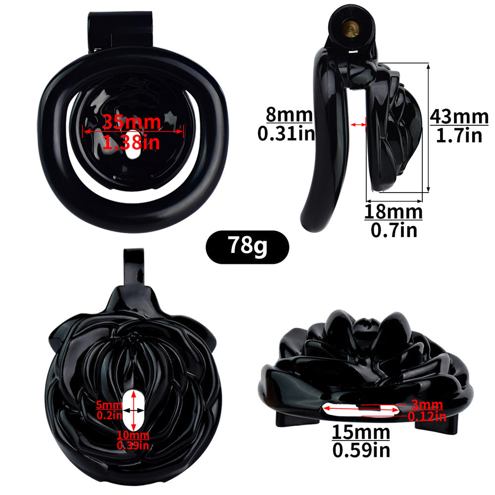 Black Rose Clit Chastity Cage with 4 Penis Rings