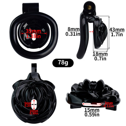 Black Rose Clit Chastity Cage with 4 Penis Rings