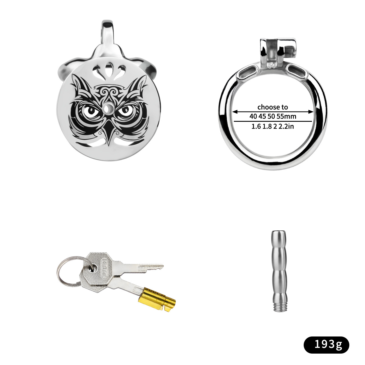 Owl Flat Chastity Cage With Catheter Tube