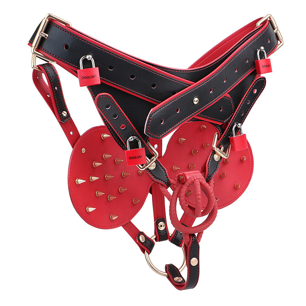 Riveted Forced-Upright Leather Chastity Pants (Chastity Cage Support)