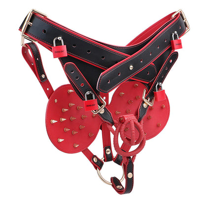 Riveted Forced-Upright Leather Chastity Pants (Chastity Cage Support)