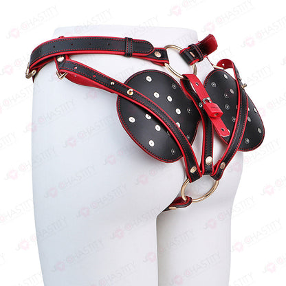 Riveted Forced-Upright Leather Chastity Pants (Chastity Cage Support)