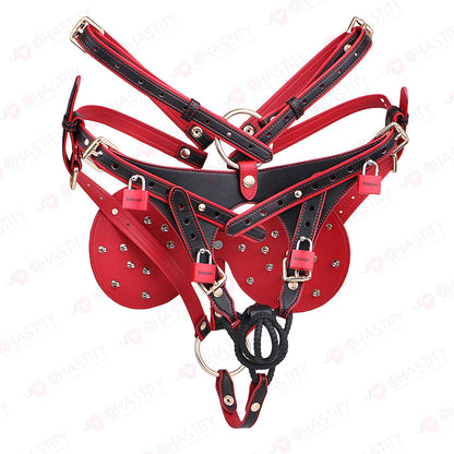 Riveted Forced-Upright Leather Chastity Pants (Chastity Cage Support)
