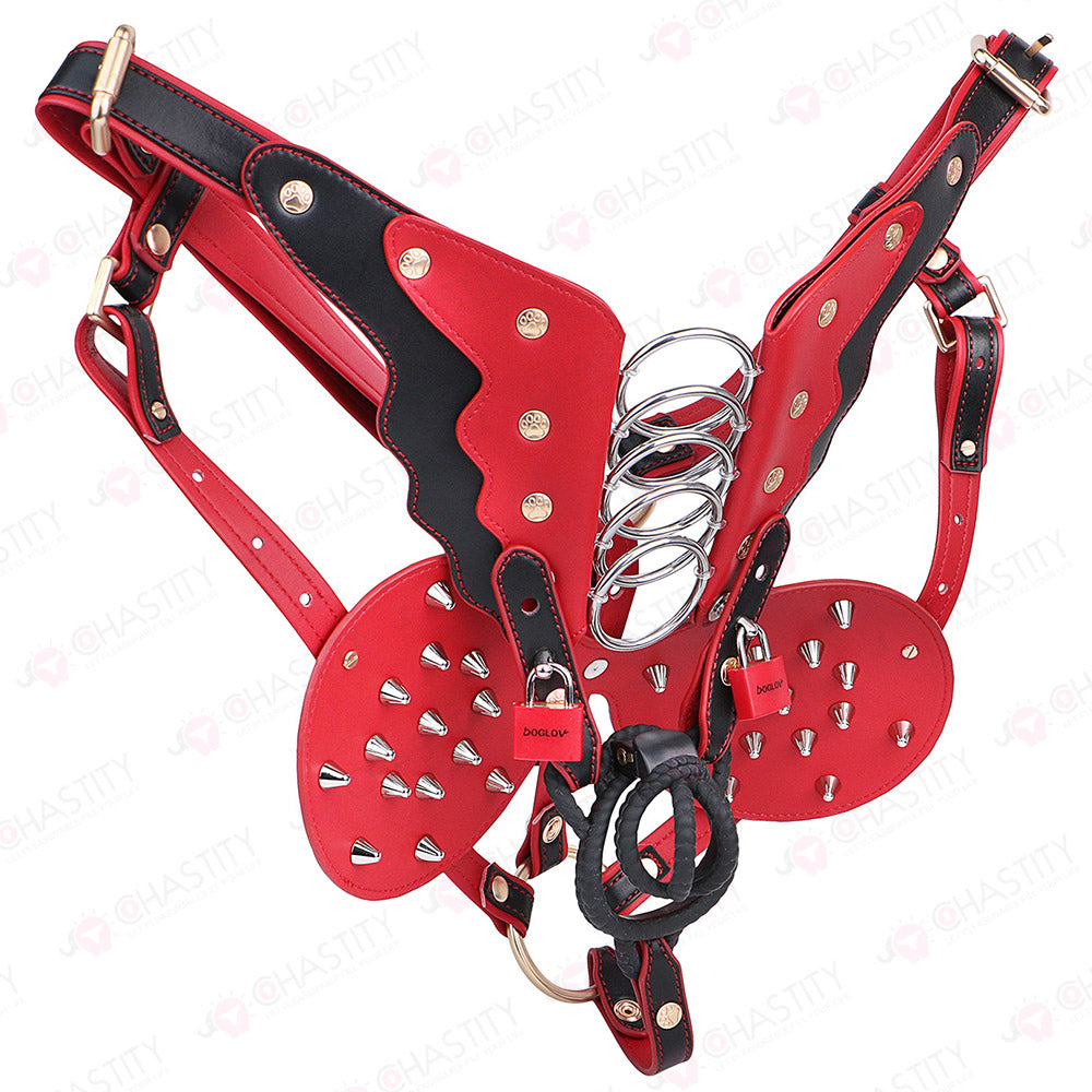 Riveted Forced-Upright Leather Chastity Pants (Chastity Cage Support)