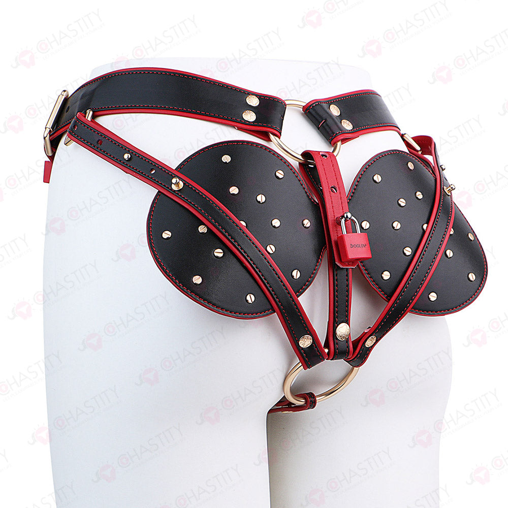 Riveted Forced-Upright Leather Chastity Pants (Chastity Cage Support)