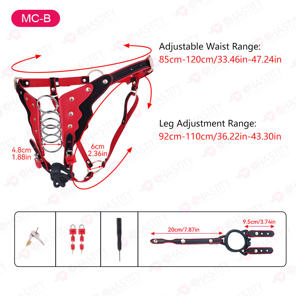 Riveted Forced-Upright Leather Chastity Pants (Chastity Cage Support)