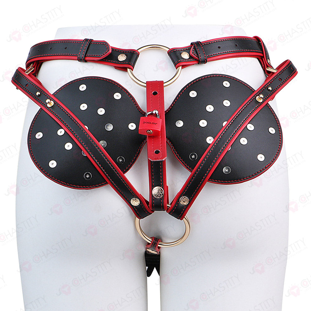 Riveted Forced-Upright Leather Chastity Pants (Chastity Cage Support)
