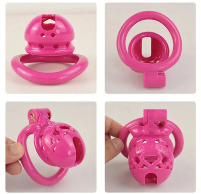 Tiny Plastic Chastity Cage with 4 Penis Rings - Short/Long Cage Sizes and MultiColors