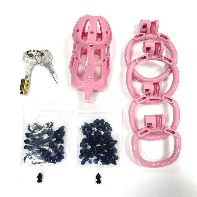 Pink Chastity Cage with Removable Silicone Spikes