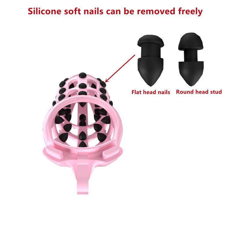 Pink Chastity Cage with Removable Silicone Spikes