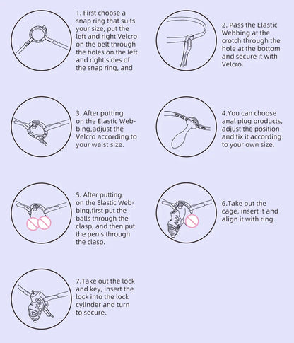 Rattlesnake Cobra Chastity Cage Belt with Anal Plug, Urethral Tube and 4 Penis Rings