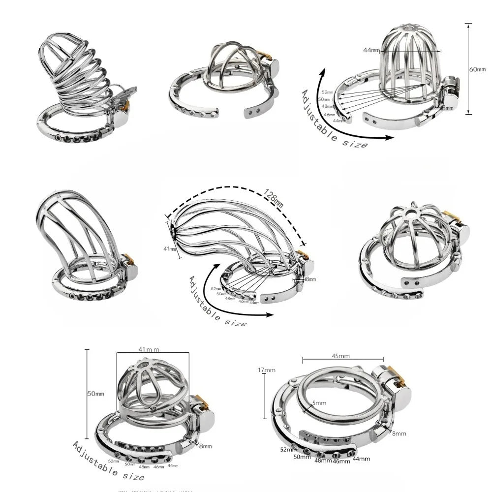 Adjustable Clasp Chastity Cage Metal Male Cock Cage Penis Ring BDSM Penis Bondage Erotic Adult Sex Toys for Men Breathable Lock