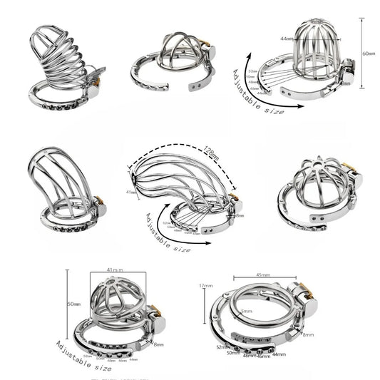 Adjustable Clasp Chastity Cage Metal Male Cock Cage Penis Ring BDSM Penis Bondage Erotic Adult Sex Toys for Men Breathable Lock