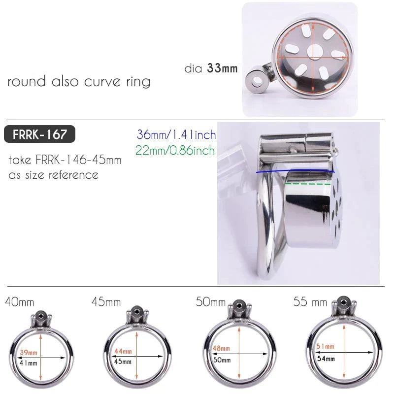 Small Flat Chastity Cage with Metal Catheter and PU Belt