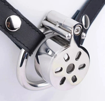 Small Flat Chastity Cage with Metal Catheter and PU Belt