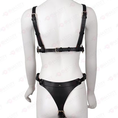 Sexy Leather BDSM Female Chastity Set