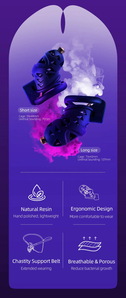 Rattlesnake Cobra Chastity Cage Belt with Anal Plug, Urethral Tube and 4 Penis Rings