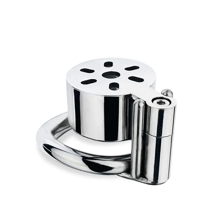 Small Flat Chastity Cage with Metal Catheter and PU Belt