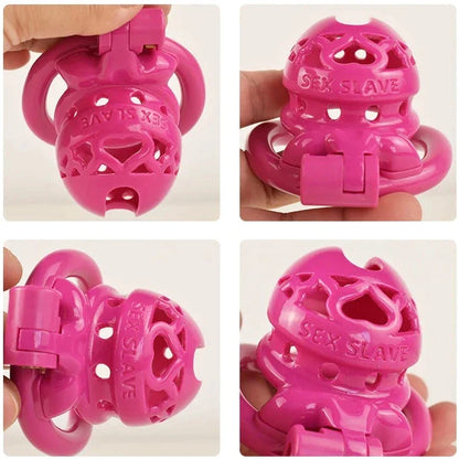 Tiny Plastic Chastity Cage with 4 Penis Rings - Short/Long Cage Sizes and MultiColors
